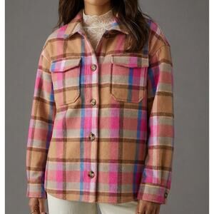 Anthropologie Avec Les Filles Ali Boxy Plaid Button Shirt Jacket Shacket, size S
